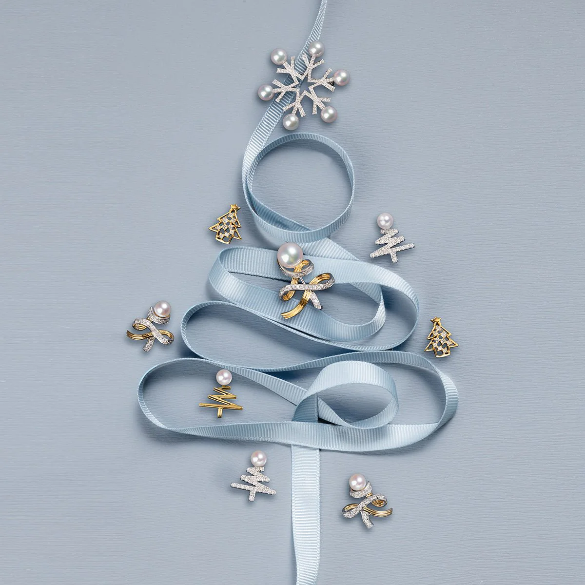 Akoya Pearl 18K Gold Diamonds Two-tone Ribbon Wish Tree Necklace - Image 11