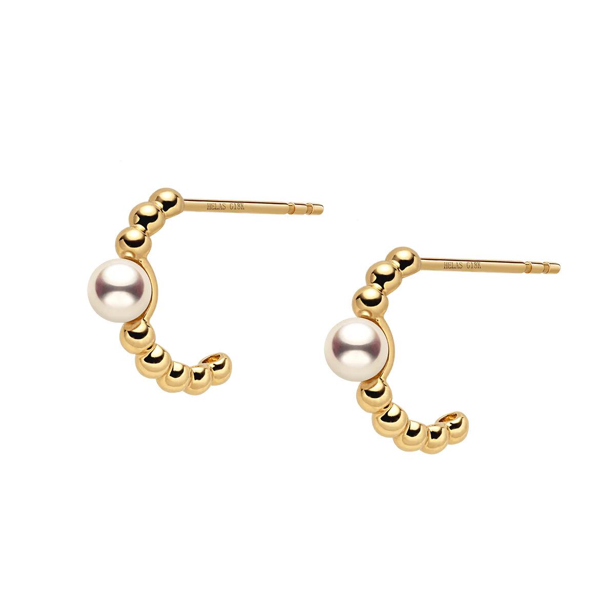 Akoya Pearl 18K Gold Vintage Small Ball Hoop Earrings