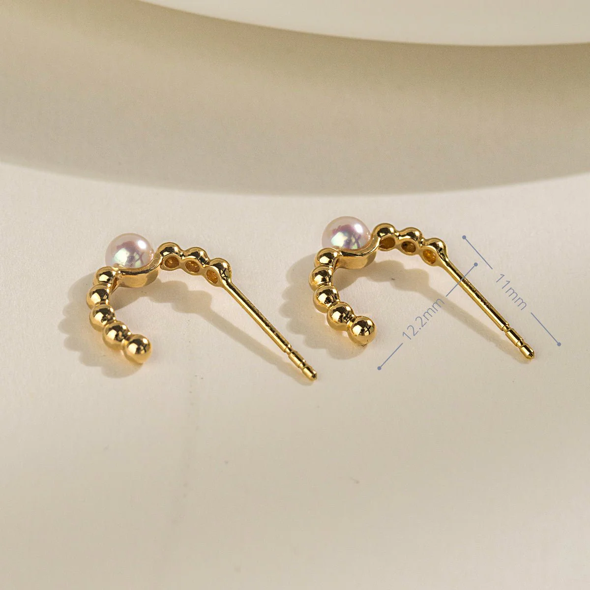 Akoya Pearl 18K Gold Vintage Small Ball Hoop Earrings - Image 4