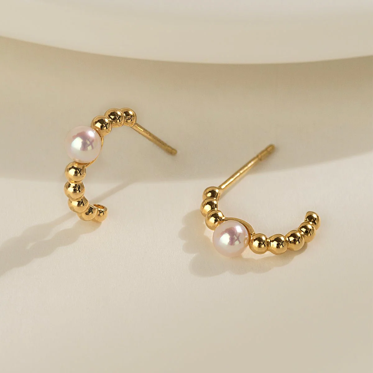 Akoya Pearl 18K Gold Vintage Small Ball Hoop Earrings - Image 6