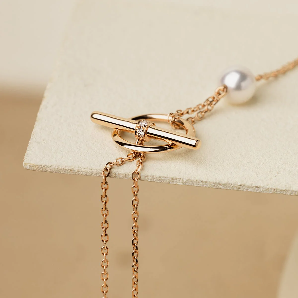 Akoya Pearl 18K Rose Gold Diamond Link Poise Clasp Necklace - Image 5