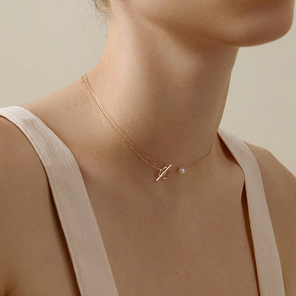 Akoya Pearl 18K Rose Gold Diamond Link Poise Clasp Necklace - Image 8