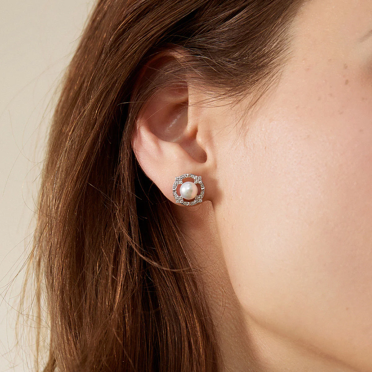 Akoya Pearl 18K White Gold Diamond Arched Design Earrings - Image 2