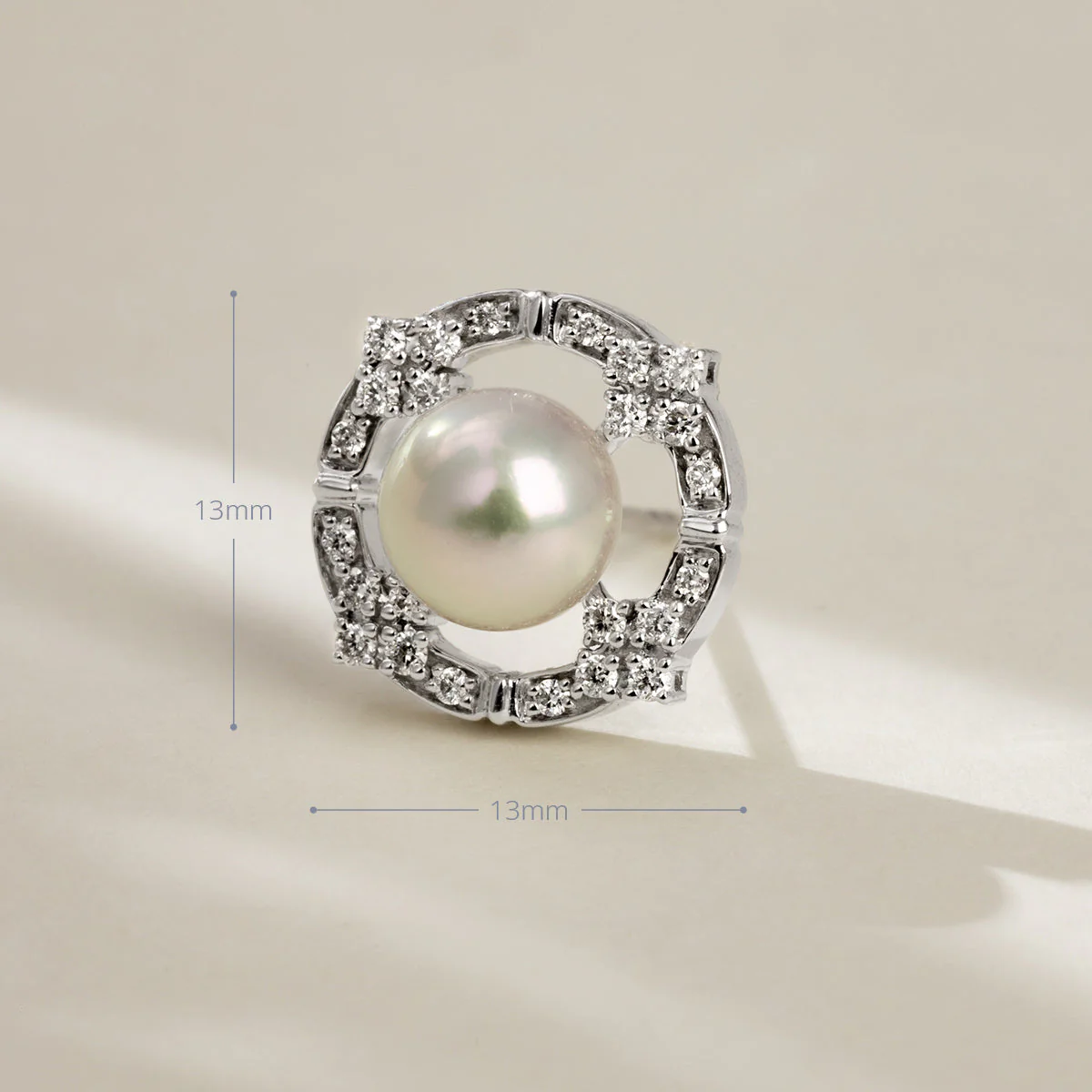 Akoya Pearl 18K White Gold Diamond Arched Design Earrings - Image 7