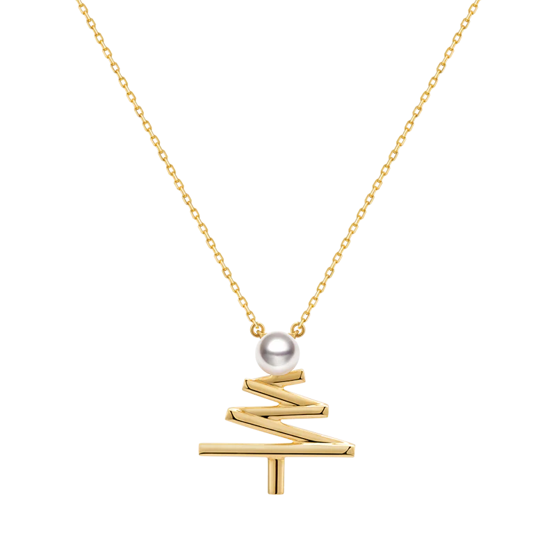 Akoya Pearl 18k Yellow Gold Christmas Tree Necklace