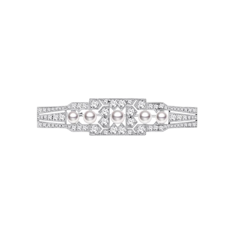 Akoya Pearl Brooch 18K White Gold Diamond Chrysler Pin