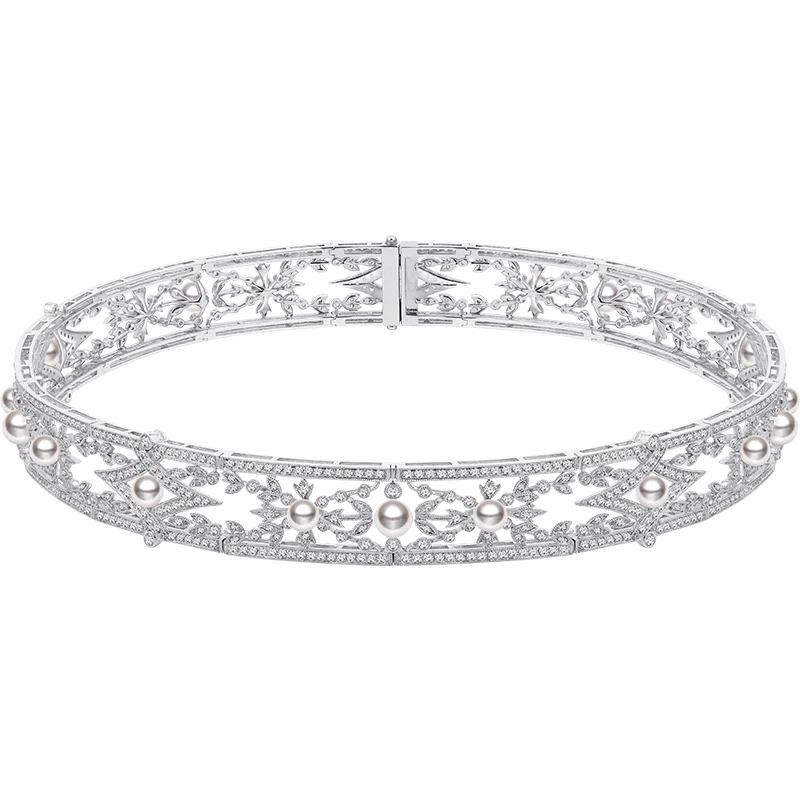 Akoya Pearl Necklace 18K White Gold Diamond Lavender Collar
