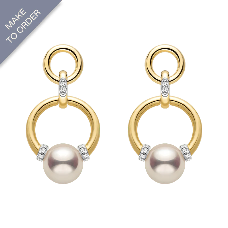 Akoya Saltwater Pearl 18K Gold Diamond Knot Round Hoop Earrings