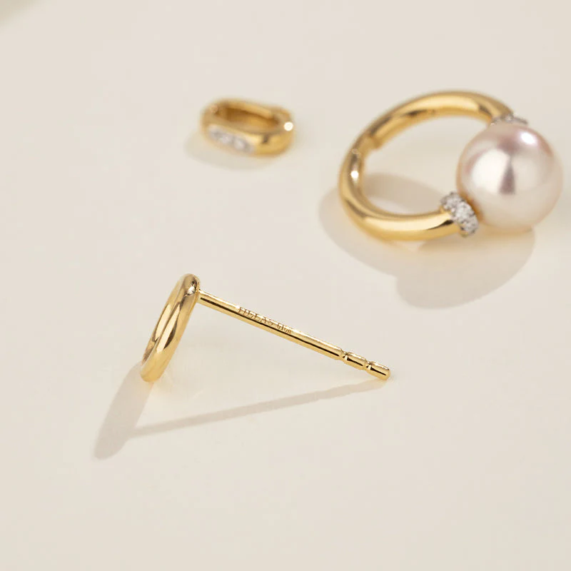 Akoya Saltwater Pearl 18K Gold Diamond Knot Round Hoop Earrings - Image 10