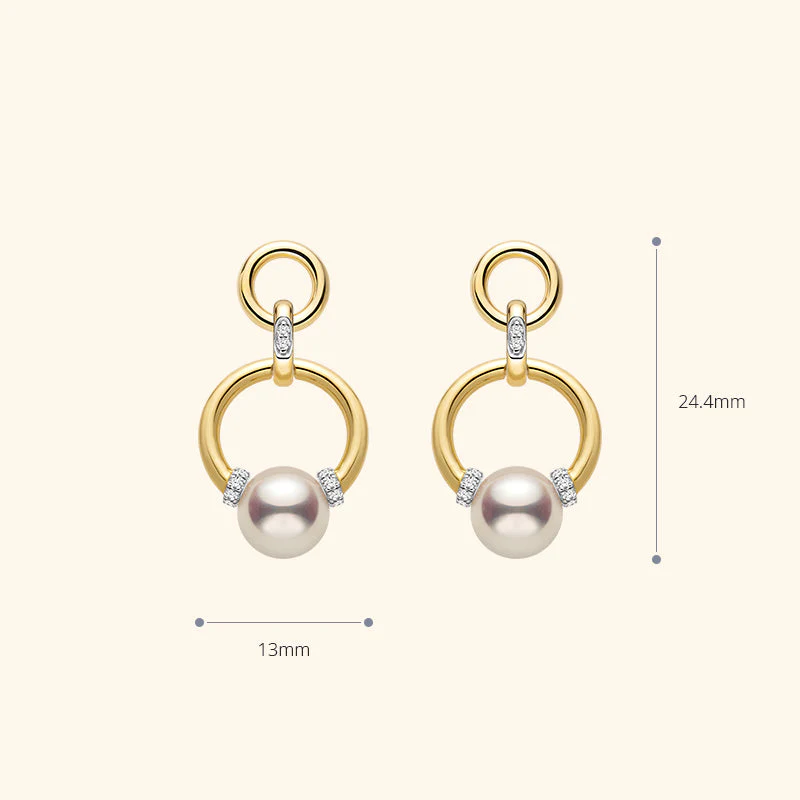 Akoya Saltwater Pearl 18K Gold Diamond Knot Round Hoop Earrings - Image 11