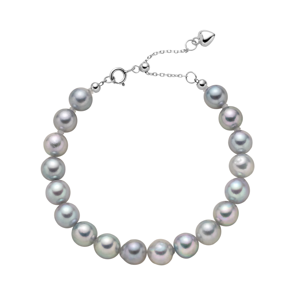 Baroque Akoya Pearl 925 Sterling Silver Heart Clasp Slate Blue Bracelet