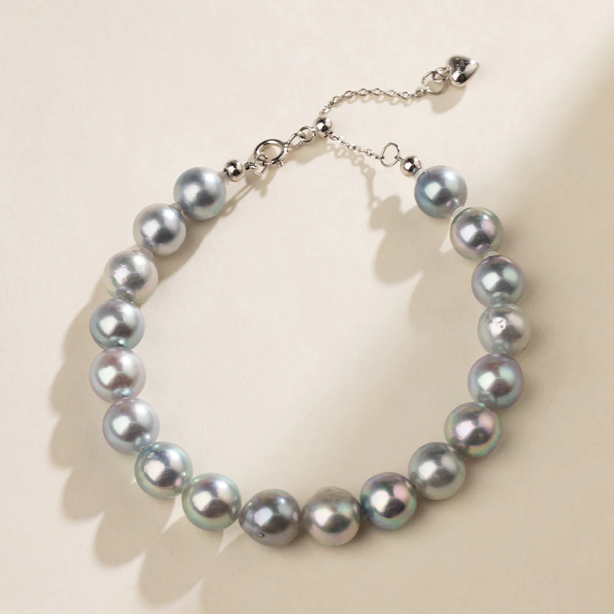 Baroque Akoya Pearl 925 Sterling Silver Heart Clasp Slate Blue Bracelet - Image 3