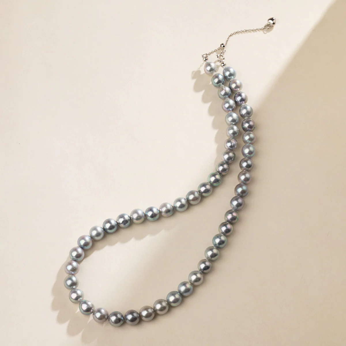 Baroque Akoya Pearl 925 Sterling Silver Heart Clasp Slate Blue Necklace - Image 2
