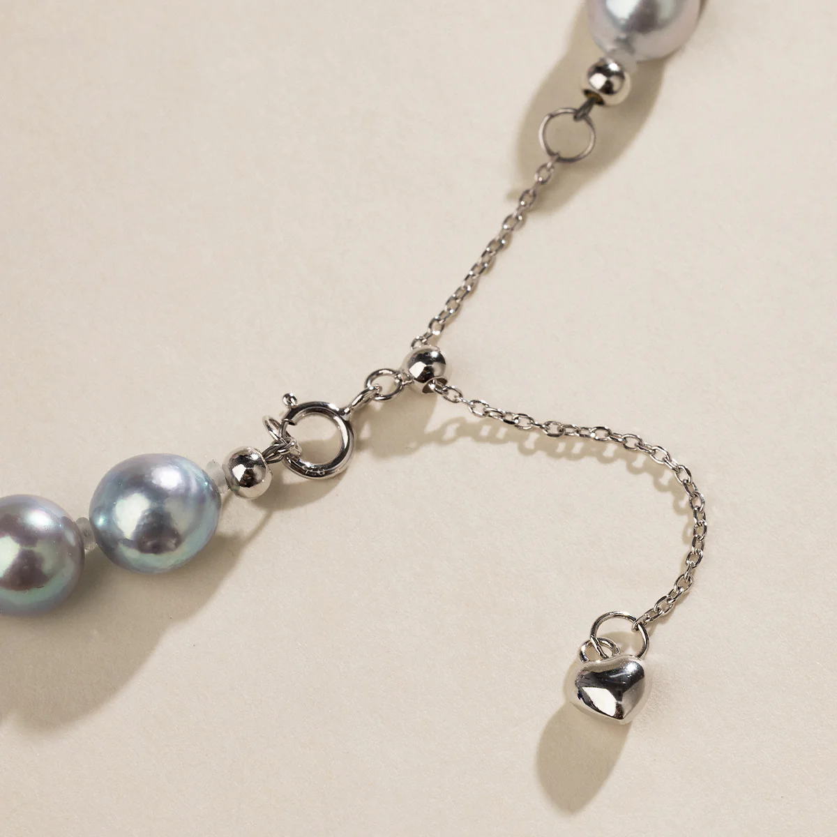 Baroque Akoya Pearl 925 Sterling Silver Heart Clasp Slate Blue Necklace - Image 4
