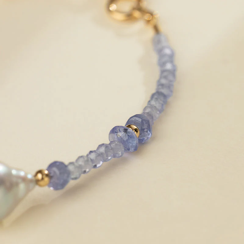 Baroque Akoya Pearl Tanzanite Gold Vermeil Bracelet in 925 Sterling Silver - Image 5