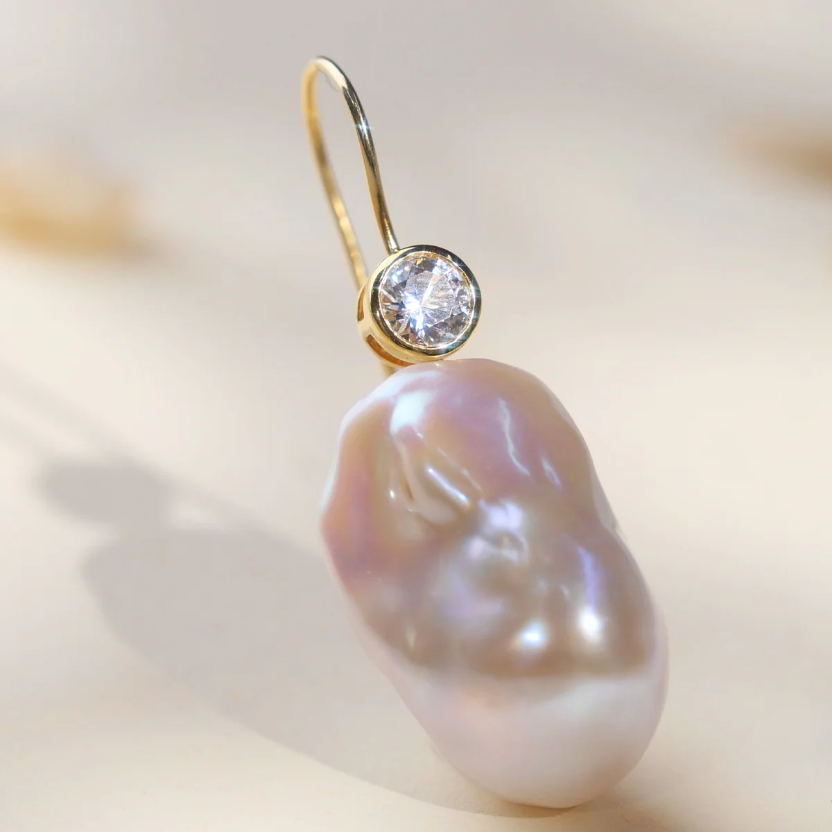 Baroque Freshwater Pearl 18K Gold Plated CZ Bezel Fishhook Drop Earrings in 925 Sterling Silver - Image 5