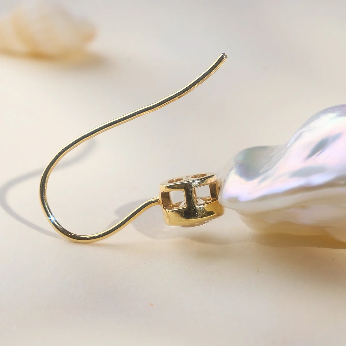 Baroque Freshwater Pearl 18K Gold Plated CZ Bezel Fishhook Drop Earrings in 925 Sterling Silver - Image 6