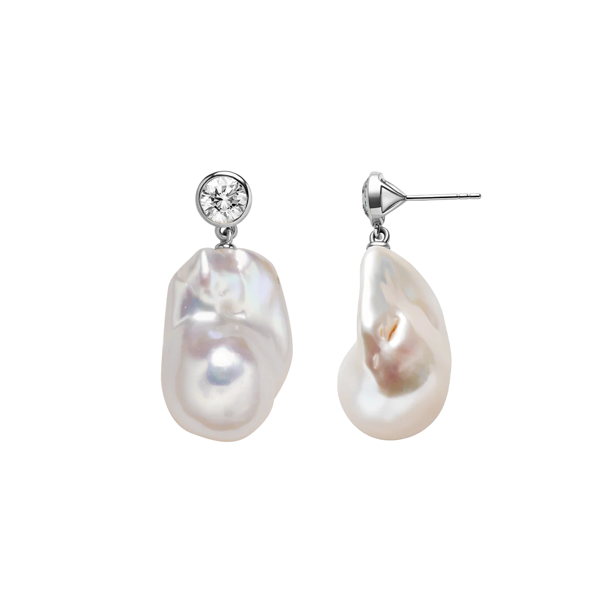 Baroque Freshwater Pearl Cubic Zirconia Drop Earrings in 925 Sterling Silver