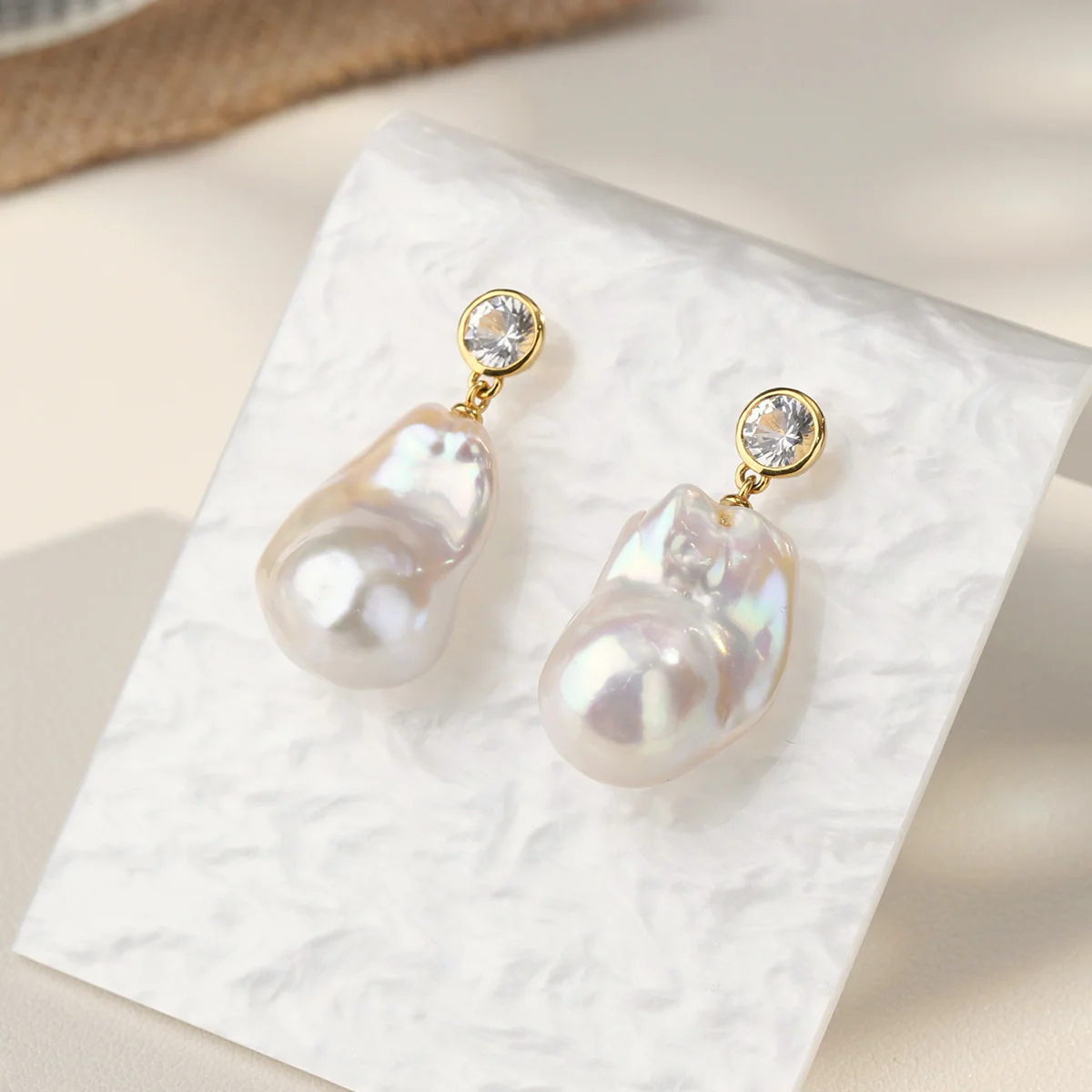Baroque Freshwater Pearl Cubic Zirconia Drop Earrings in 925 Sterling Silver - Image 10