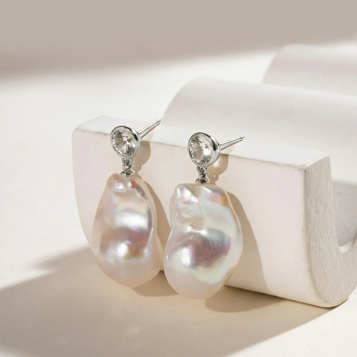 Baroque Freshwater Pearl Cubic Zirconia Drop Earrings in 925 Sterling Silver - Image 3