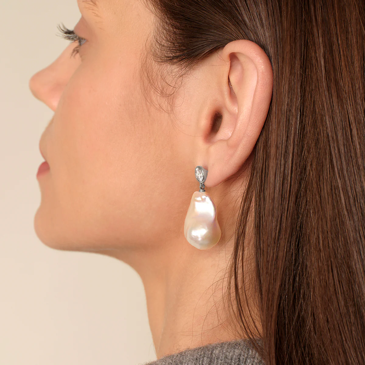 Baroque Freshwater Pearl Cubic Zirconia Drop Earrings in 925 Sterling Silver - Image 4