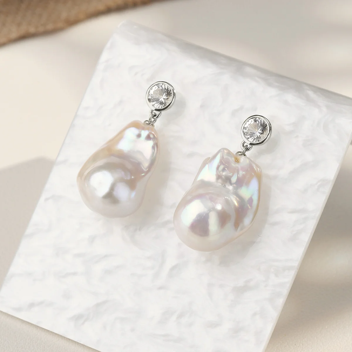 Baroque Freshwater Pearl Cubic Zirconia Drop Earrings in 925 Sterling Silver - Image 5