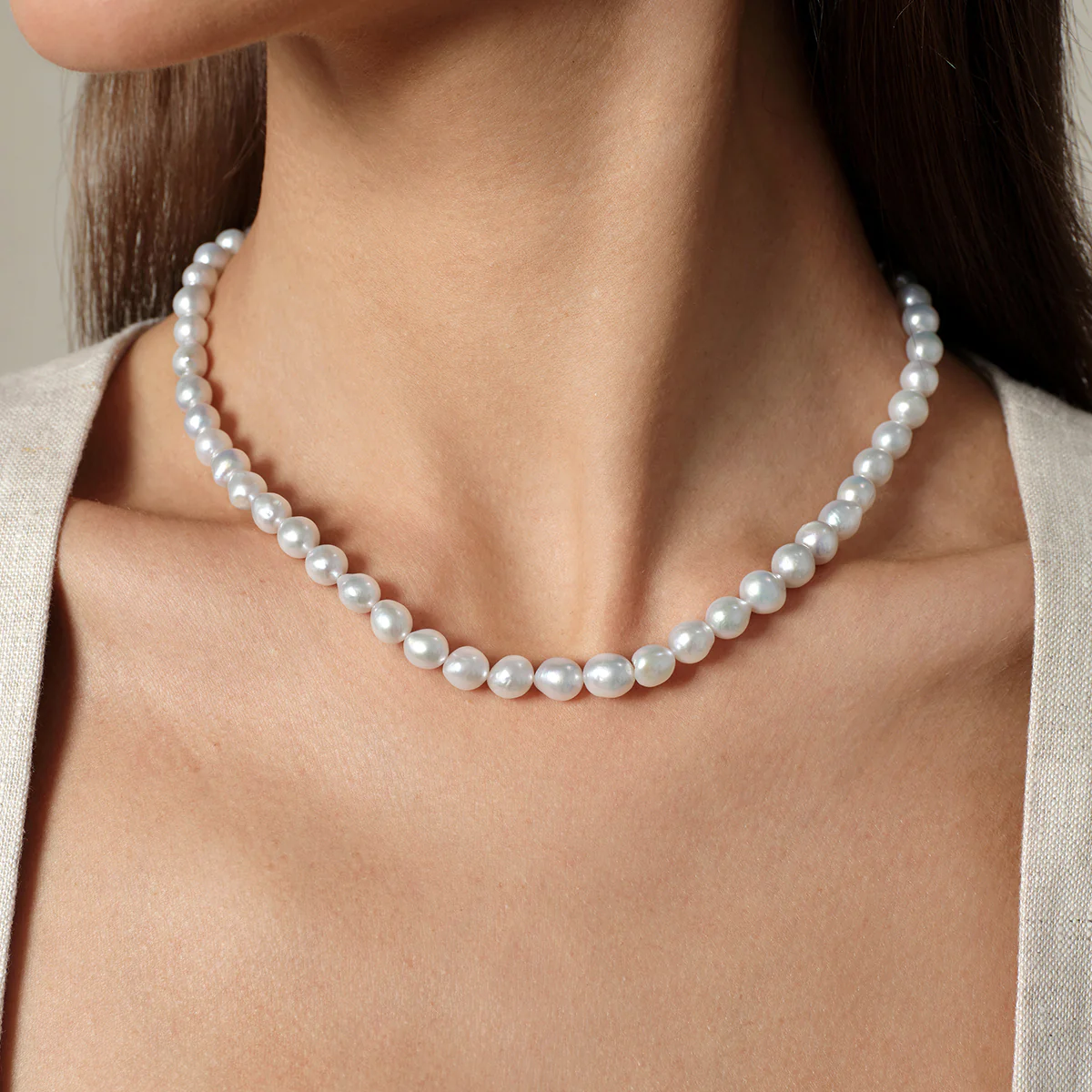 Baroque Freshwater Pearl Teardrop Strand Necklace in 925 Sterling Silver - Image 2