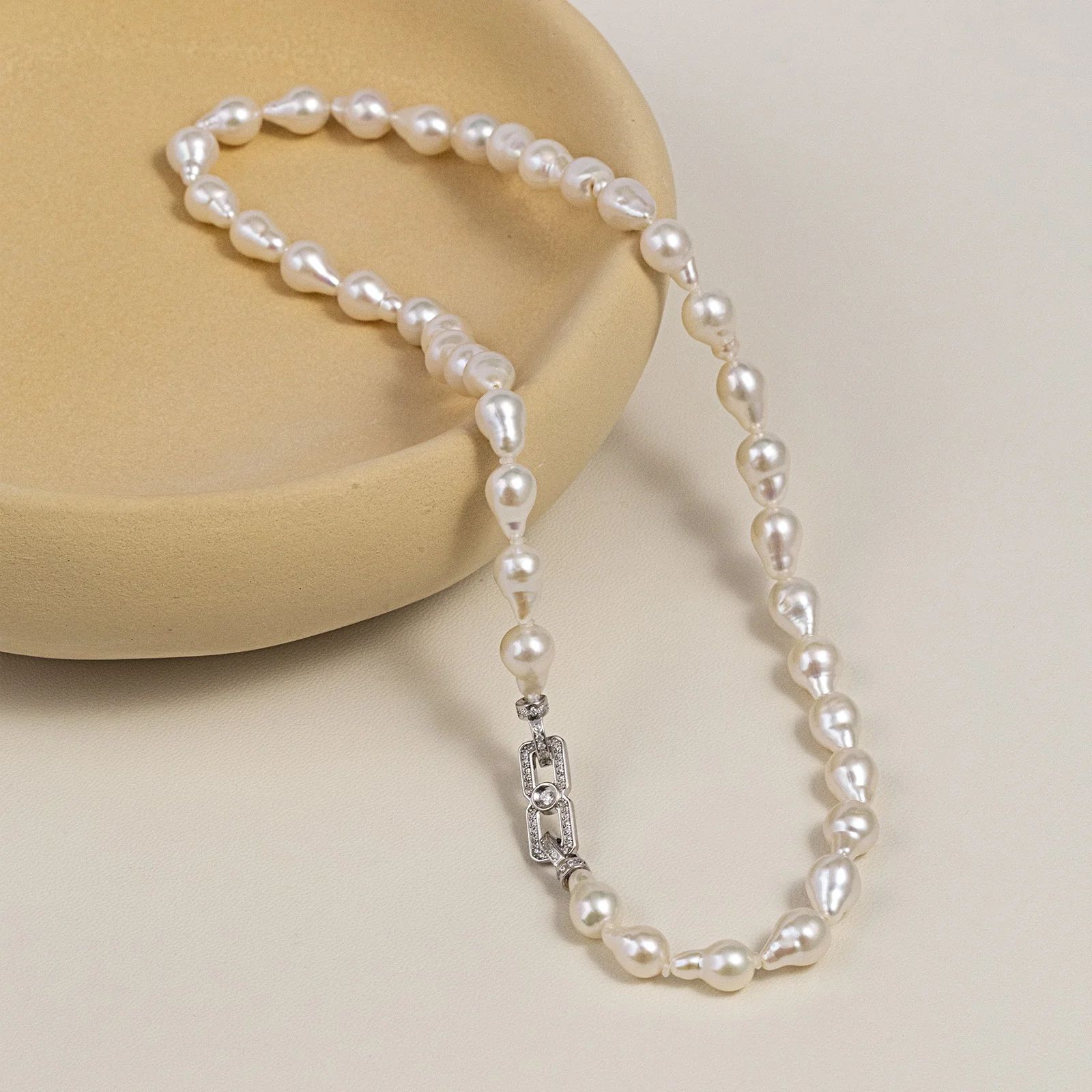 Baroque Freshwater Pearl Teardrop Strand Necklace in 925 Sterling Silver - Image 3
