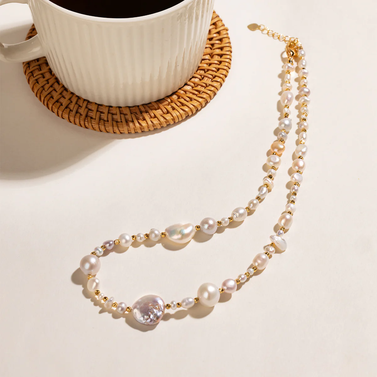 Baroque Mixed Freshwater Pearl Gradient Strand Necklace in 925 Sterling Silver - Image 5