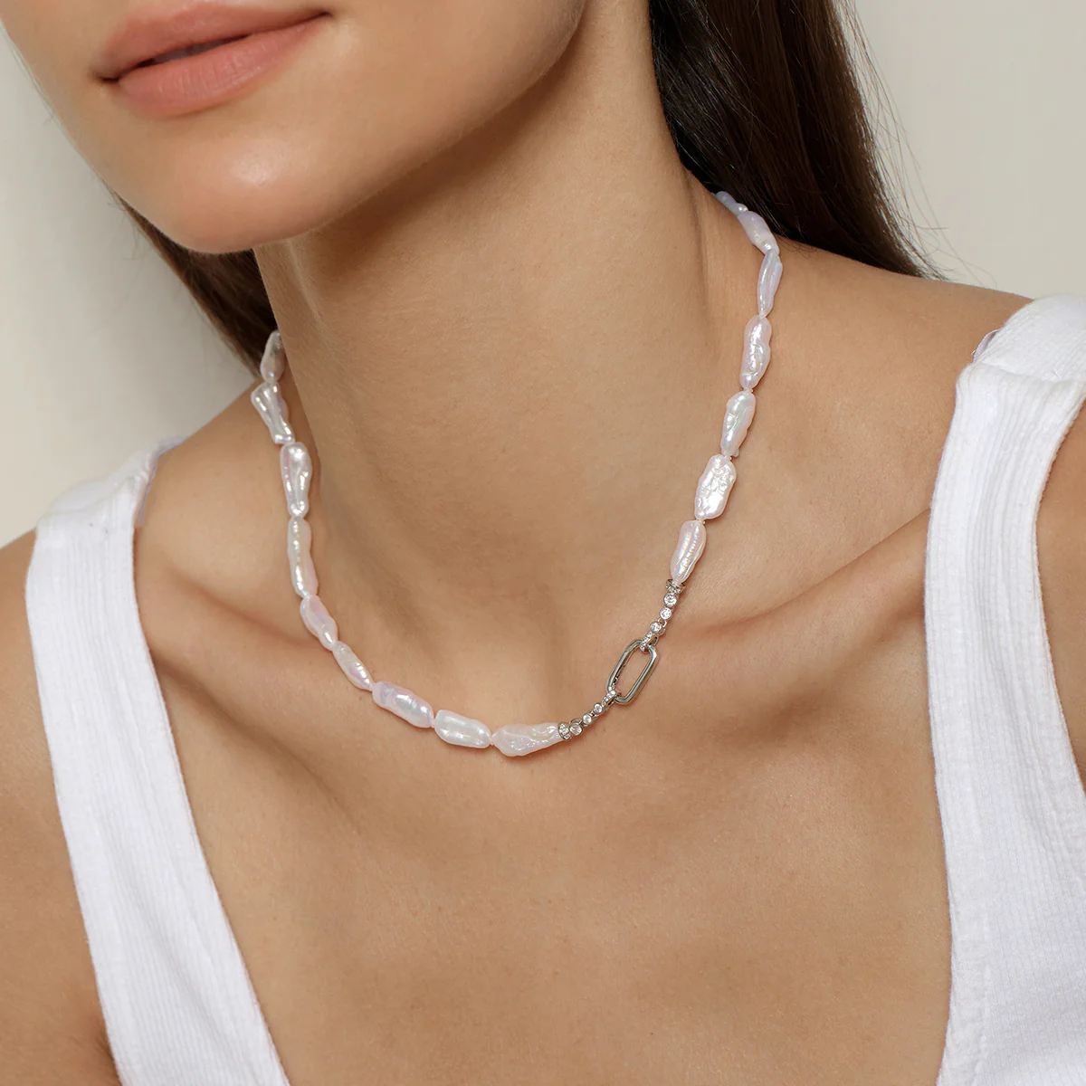 Baroque Nucleated Freshwater Pearl Strand Necklace in 925 Sterling Silver - Image 4