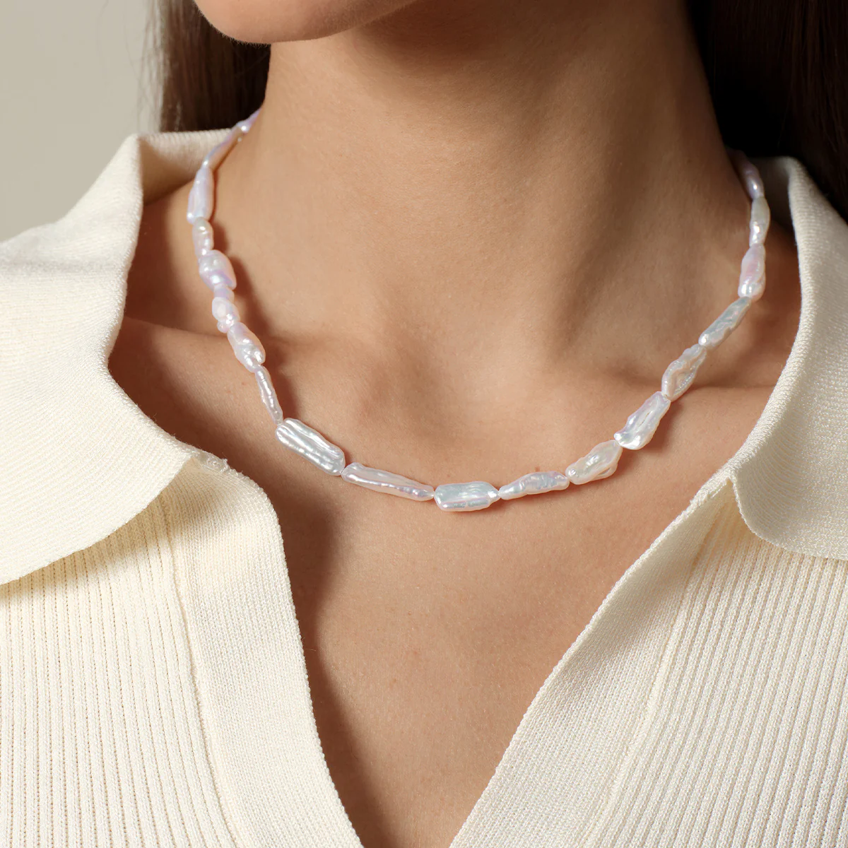 Baroque Nucleated Freshwater Pearl Strand Necklace in 925 Sterling Silver - Image 6