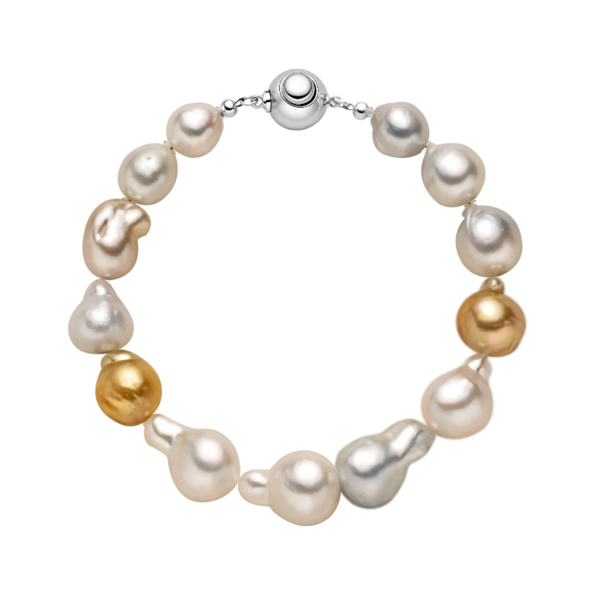 Baroque South Sea Pearl 925 Sterling Silver Ball Clasp Mixed Color Bracelet