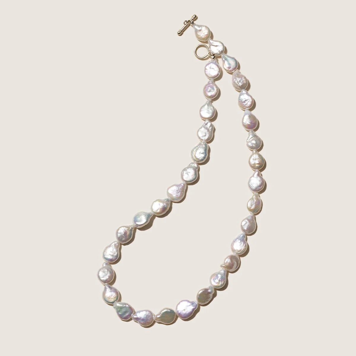 Freshwater Baroque Pearl 925 Silver Toggle Clasp Flat Drops Strand Necklace - Image 3