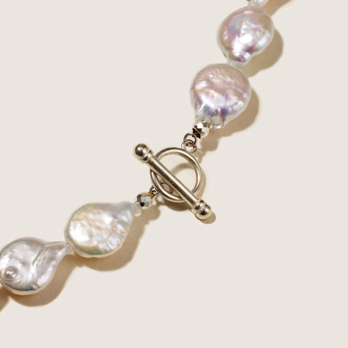Freshwater Baroque Pearl 925 Silver Toggle Clasp Flat Drops Strand Necklace - Image 4