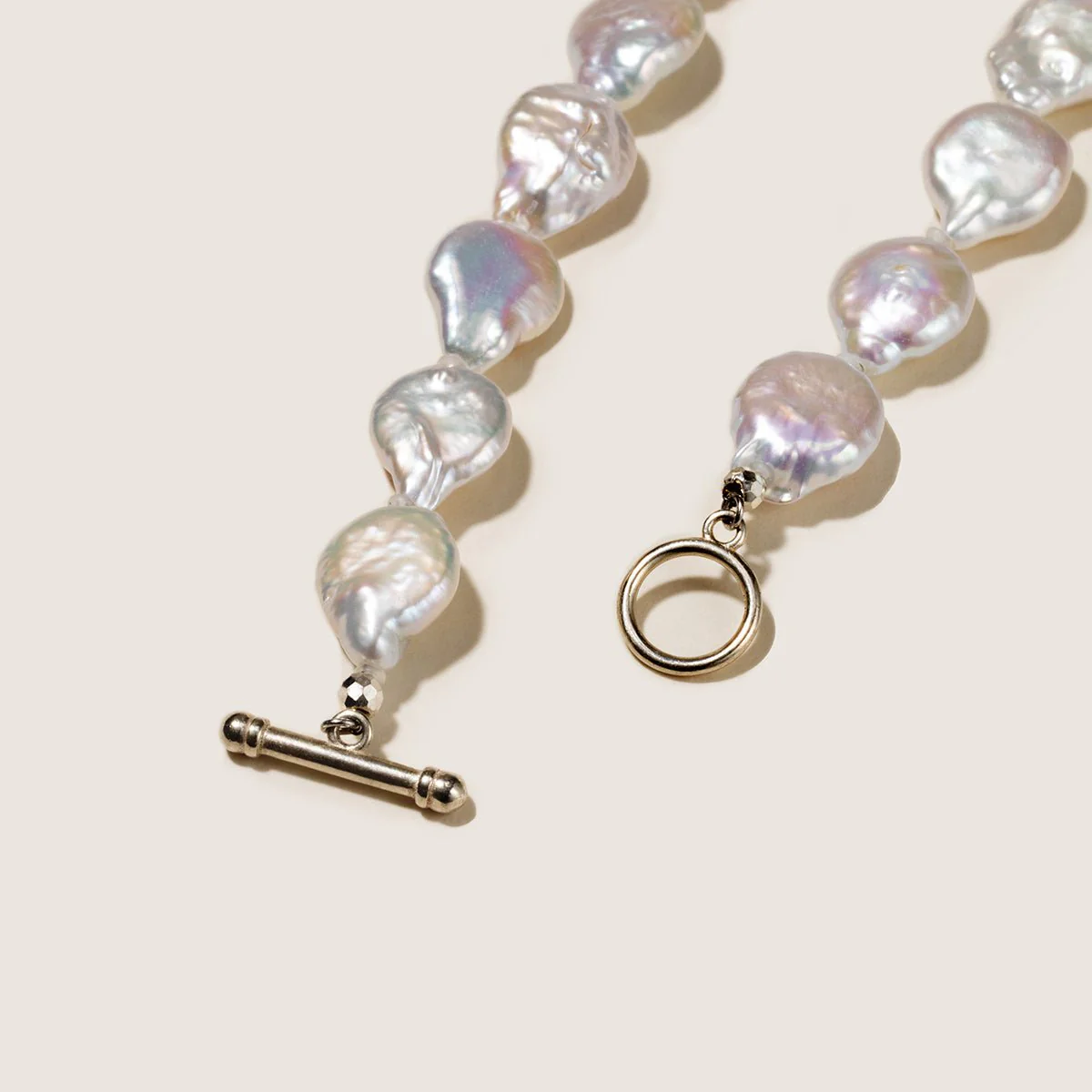 Freshwater Baroque Pearl 925 Silver Toggle Clasp Flat Drops Strand Necklace - Image 5
