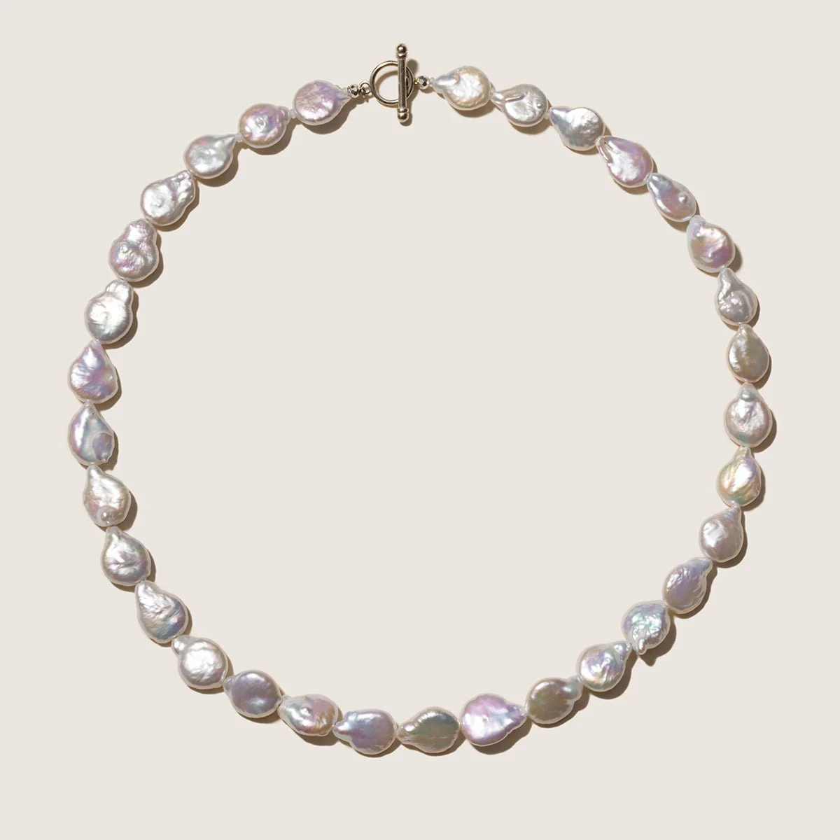 Freshwater Baroque Pearl 925 Silver Toggle Clasp Flat Drops Strand Necklace - Image 6
