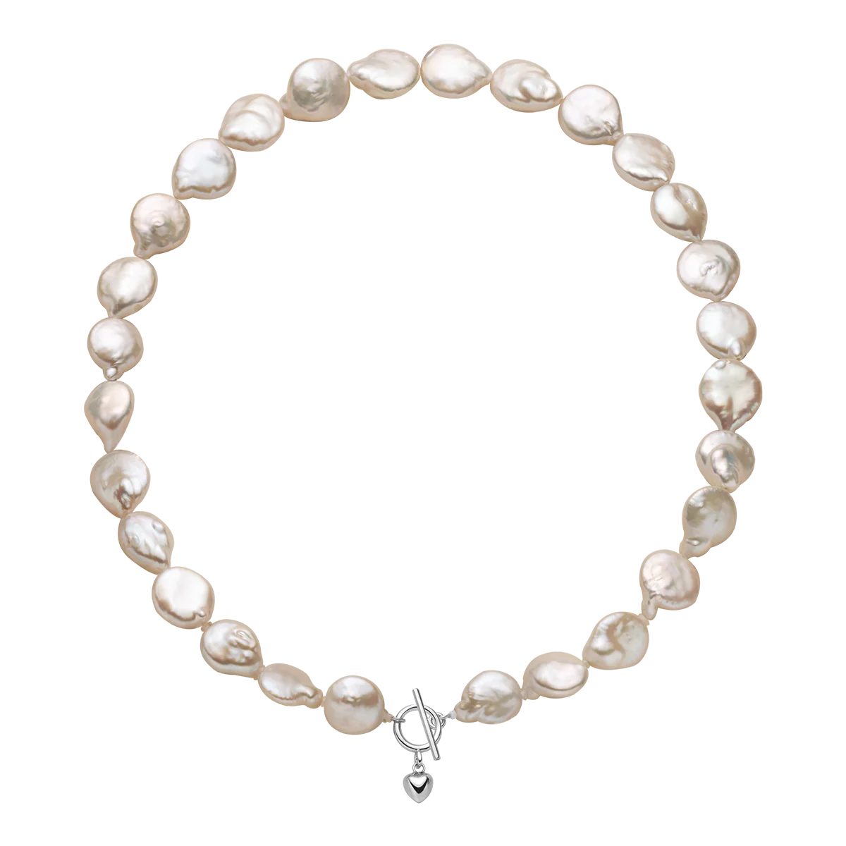 Freshwater Coin Pearl 925 Sterling Silver Toggle Clasp Design Necklace