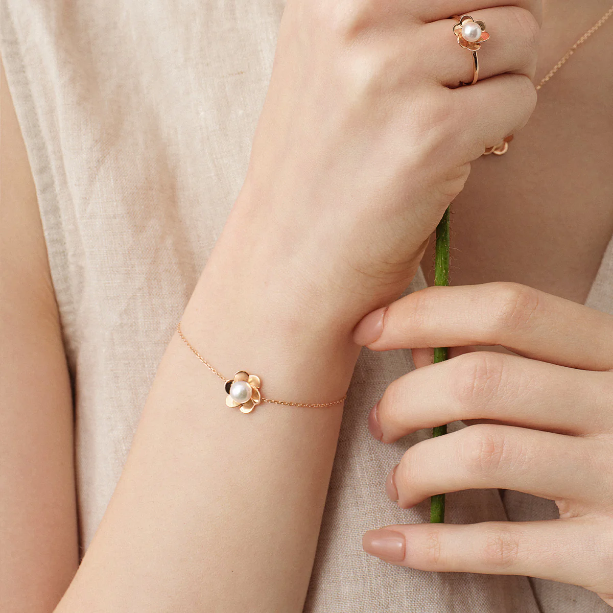 Freshwater Pearl 10K 14K Rose Gold Bloom Dew Bracelet - Image 6