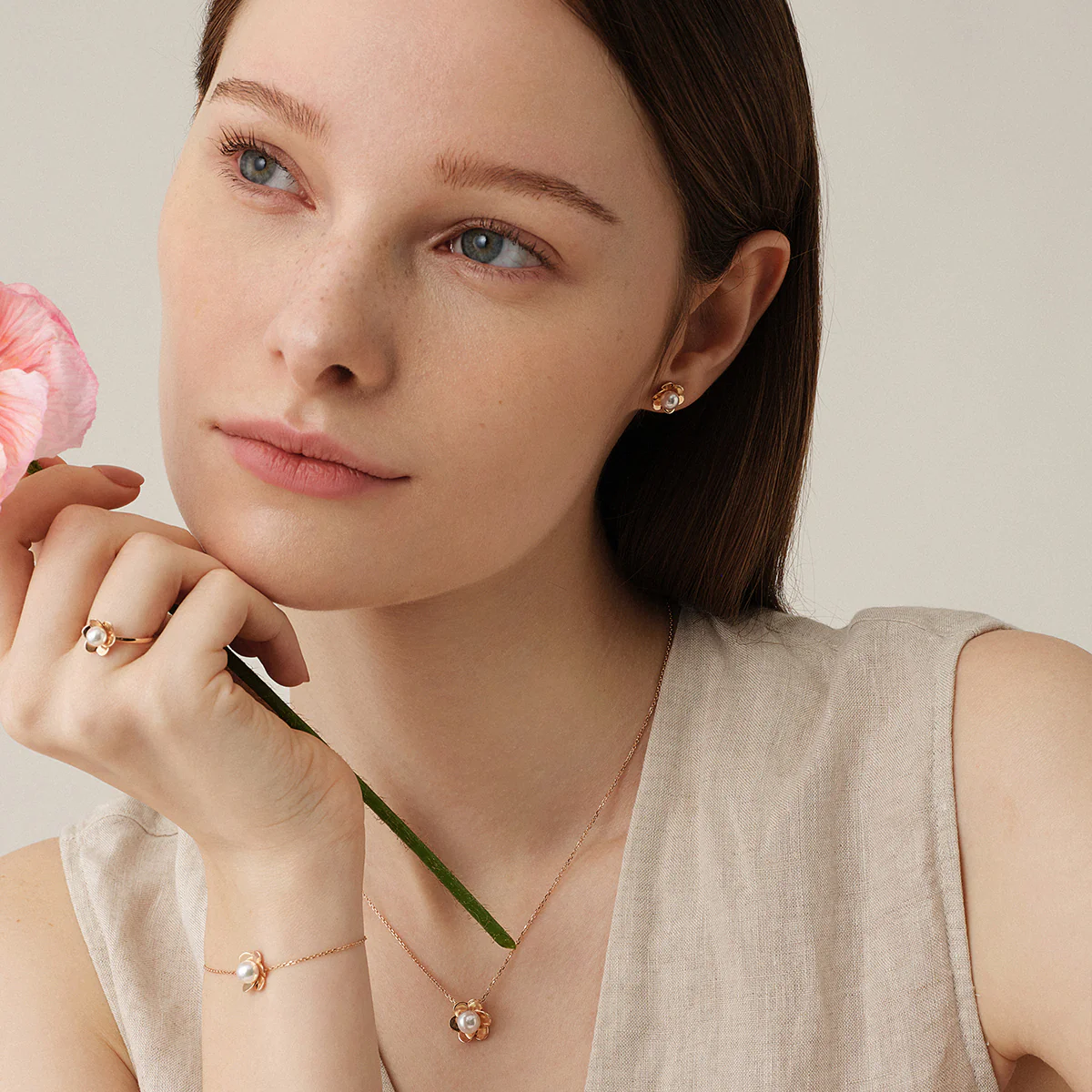 Freshwater Pearl 10K 14K Rose Gold Bloom Dew Earrings - Image 6