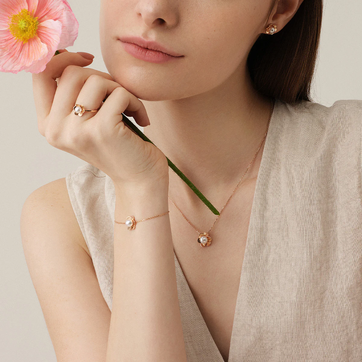 Freshwater Pearl 10K 14K Rose Gold Bloom Dew Necklace - Image 4