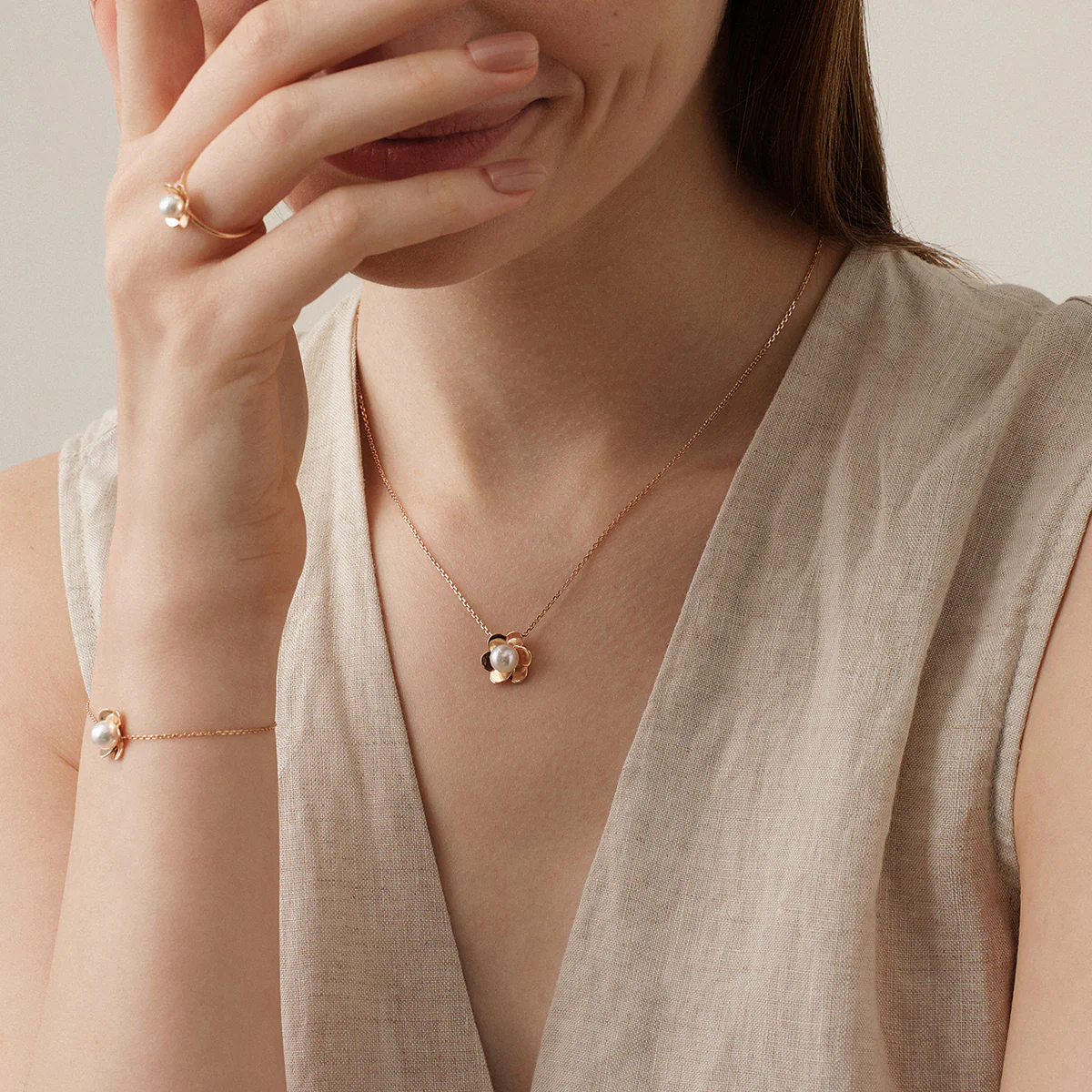 Freshwater Pearl 10K 14K Rose Gold Bloom Dew Necklace - Image 8