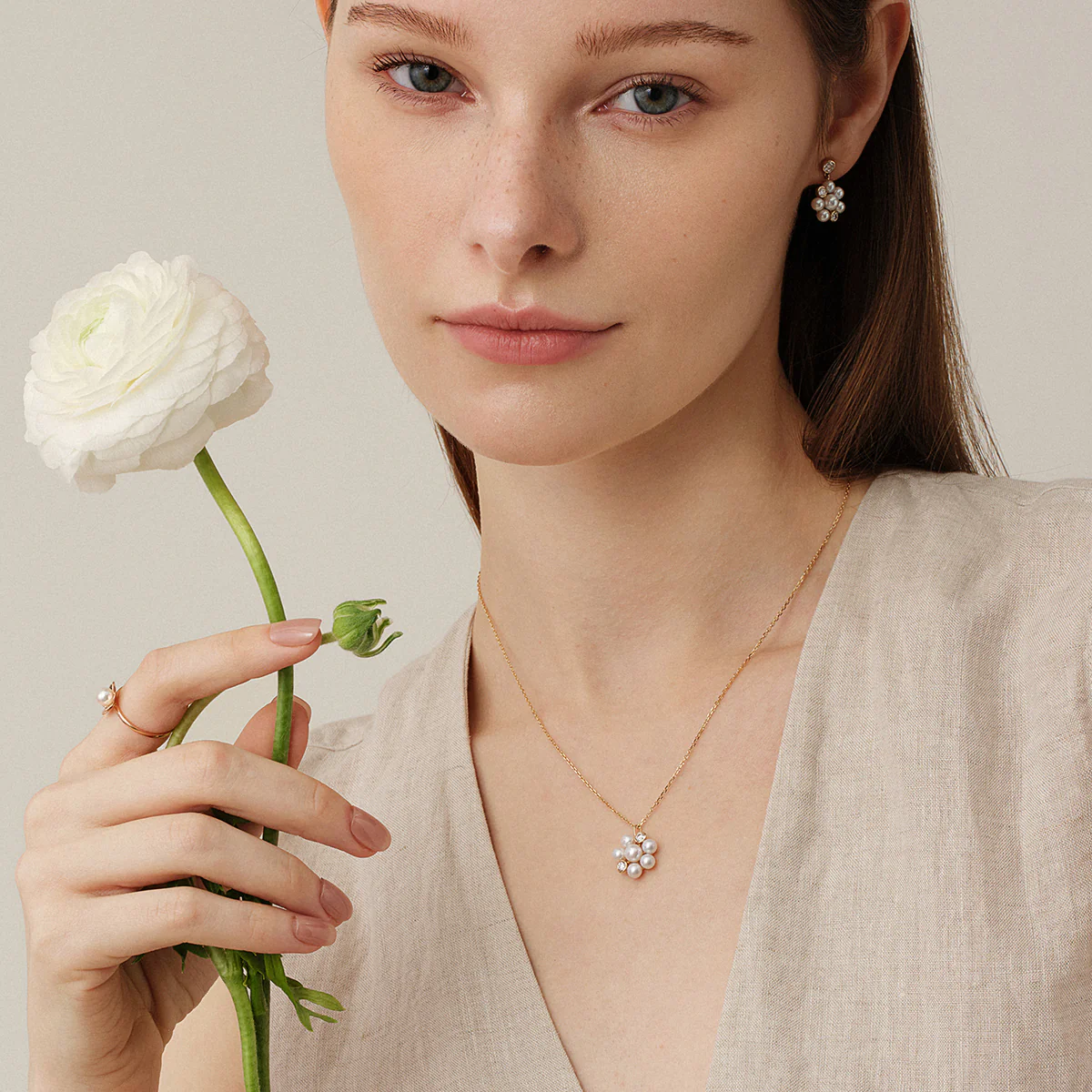 Freshwater Pearl 10K Gold Lab-Grown Diamond Dandelion Pendant Necklace - Image 8