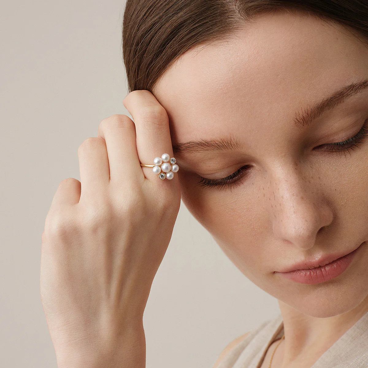 Freshwater Pearl 10K Gold Lab-Grown Diamond Dandelion Ring - Image 8