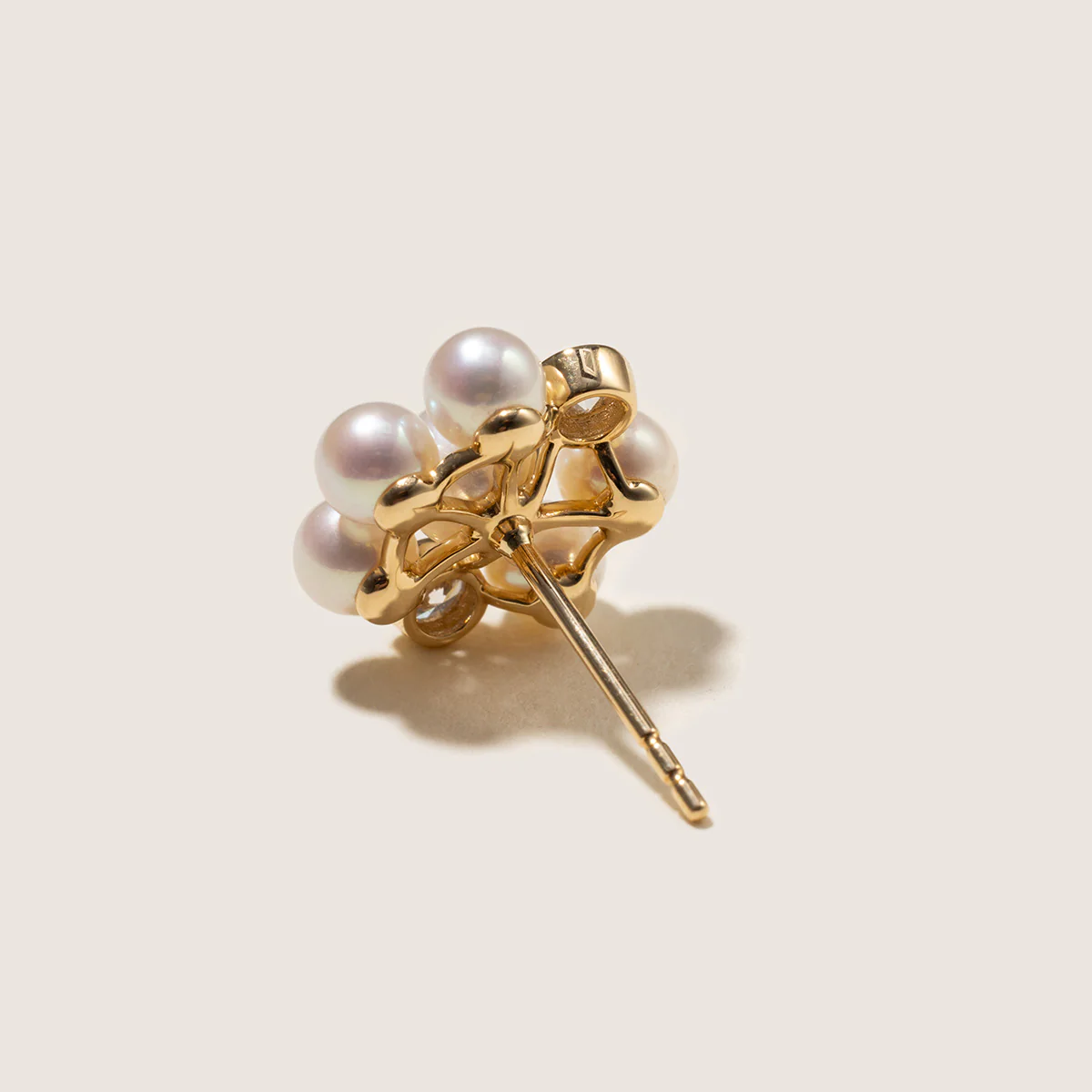 Freshwater Pearl 10K Gold Lab-Grown Diamond Dandelion Stud Earrings - Image 9