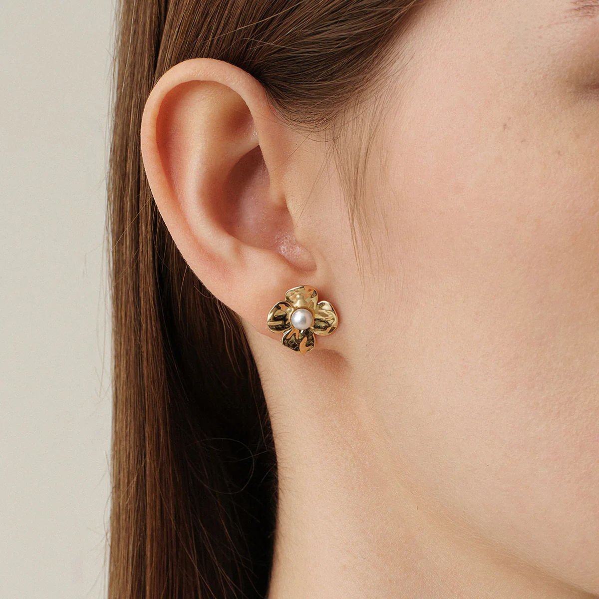 Freshwater Pearl 10K Gold Wild Bloom Stud Earrings - Image 2