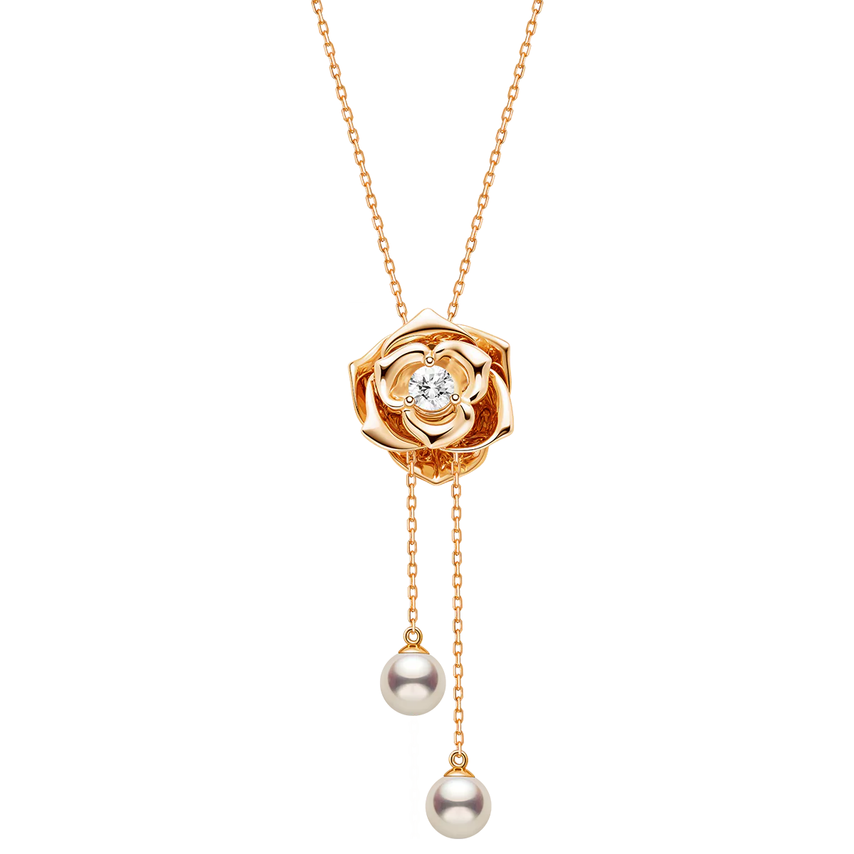 Freshwater Pearl 10K Rose Gold Lab-Grown Diamond Dewdrop Rose Necklace