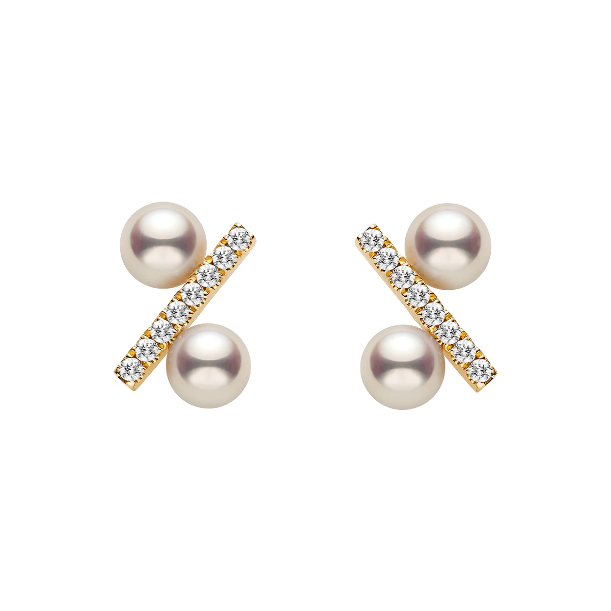 Freshwater Pearl 10K Yellow Gold Diamond Percentage Design Stud Earrings