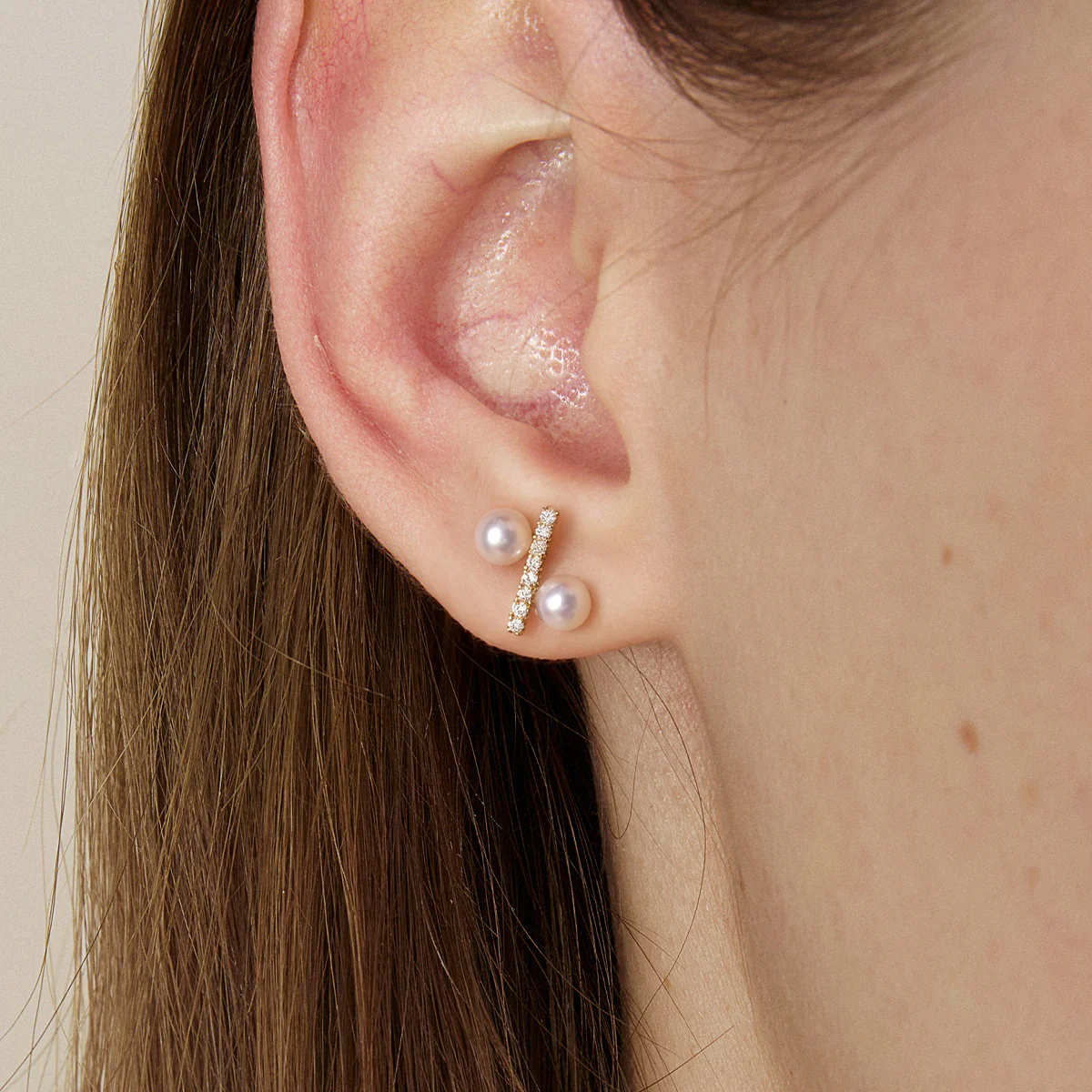 Freshwater Pearl 10K Yellow Gold Diamond Percentage Design Stud Earrings - Image 2