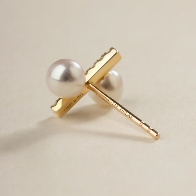 Freshwater Pearl 10K Yellow Gold Diamond Percentage Design Stud Earrings - Image 5
