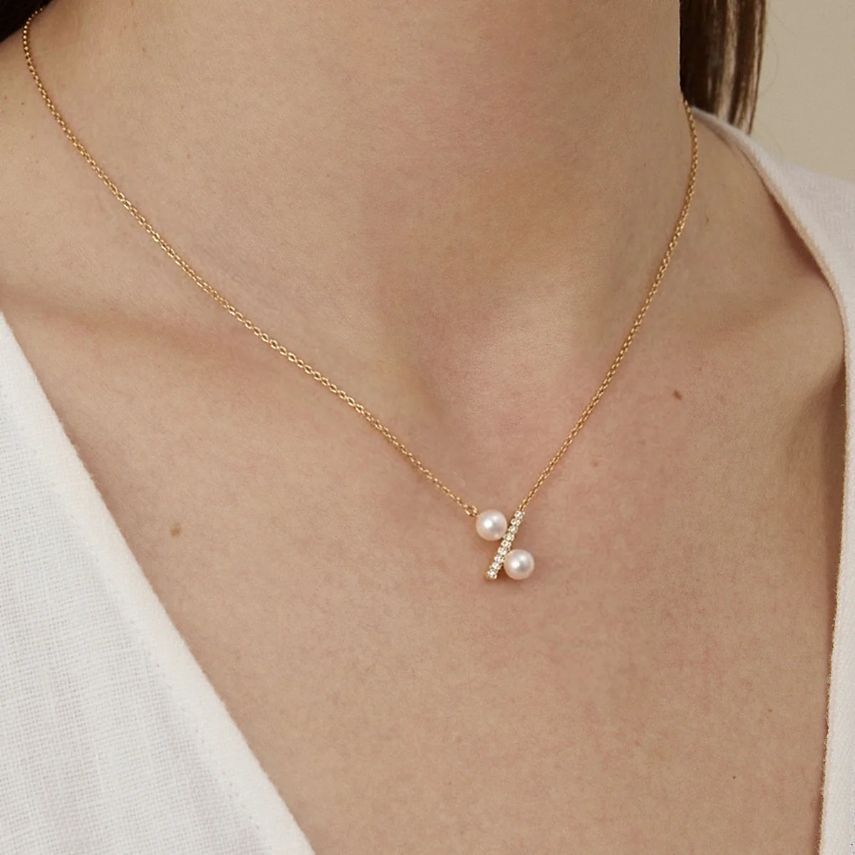 Freshwater Pearl 10K Yellow Gold Diamond Percentage Necklace - Image 2